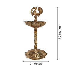 Elegant Traditional Brass Diya Stands (Kuthu Vilakku) with Peacock Finials Brass Ware