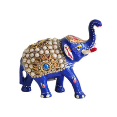 Hand-Painted Metal Elephant with Stone Inlay | Decorative Figurine maruthi handicrafts