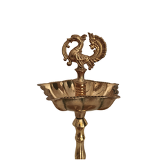 Elegant Traditional Brass Diya Stands (Kuthu Vilakku) with Peacock Finials