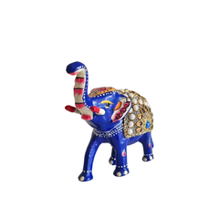 Hand-Painted Metal Elephant with Stone Inlay | Decorative Figurine