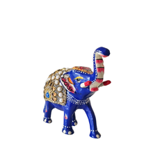 Hand-Painted Metal Elephant with Stone Inlay | Decorative Figurine