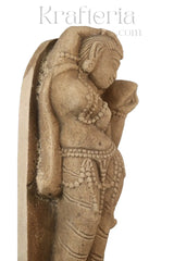 A Lady Adorning Herself with a Mirror Sand Stone