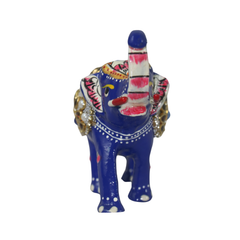 Hand-Painted Metal Elephant with Stone Inlay | Decorative Figurine