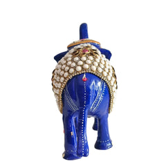 Hand-Painted Metal Elephant with Stone Inlay | Decorative Figurine maruthi handicrafts