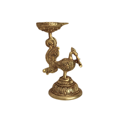 Brass Peacock Diya Lamp (Mayur Deep) - Traditional Indian Oil Lamp