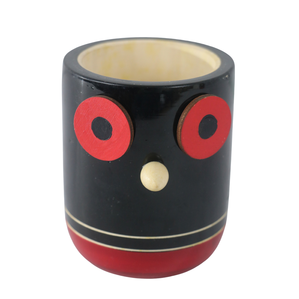 Rustic wooden owl pen stand