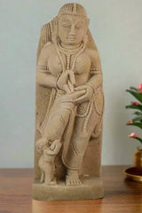 Sandstone Female Figure with Child | Traditional Indian Stone Sculpture Sand Stone