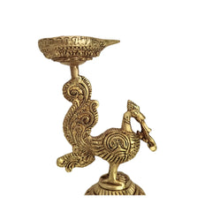 Brass Peacock Diya Lamp (Mayur Deep) - Traditional Indian Oil Lamp Brass Ware
