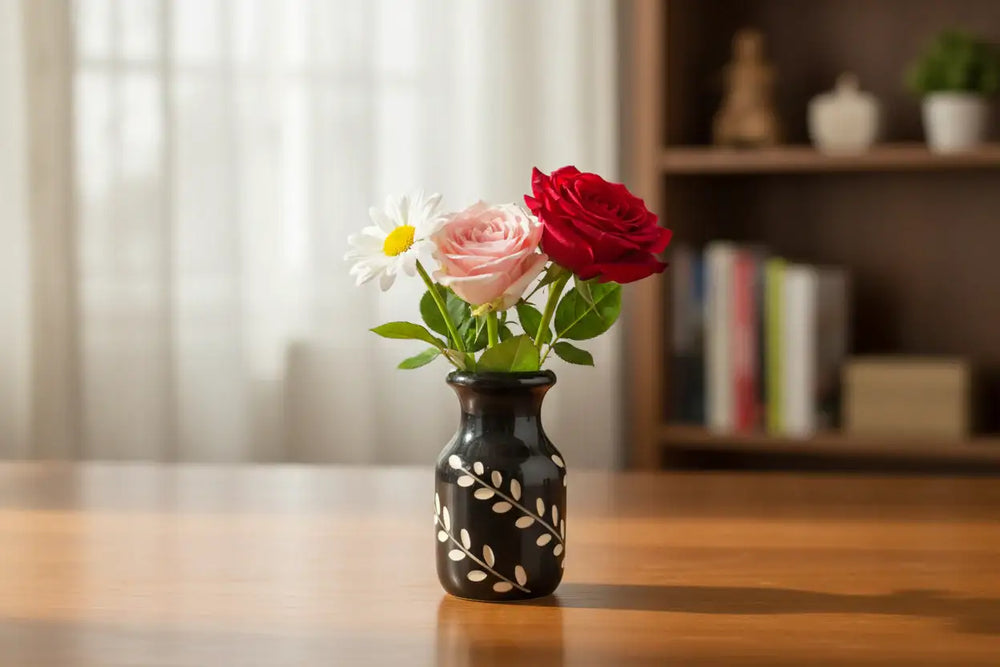 Channapatna wooden flower vase hand painted decor