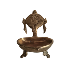 Handcrafted Brass Shankh Chakra Table Diya Set | Traditional Spiritual Oil Lamps Brass Artwork