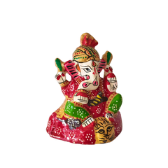 Hand-Painted Ganesha Idol - Auspicious Red Meenakari with Lion Base