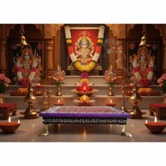 Hand-Painted Wooden Pooja Stool (Chowki) with Traditional Design