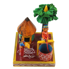 Channapatna Village Life Series – Man and Woman at Well (Wooden Toy Art) Wooden Lacquerware&toys