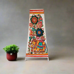 Artistic Hand-Painted Indian Leather Lamp with Elephant and Floral Motifs Leather Paintings
