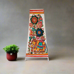 Artistic Hand-Painted Indian Leather Lamp with Elephant and Floral Motifs