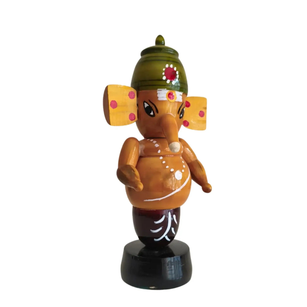 Handcrafted Wooden Ganesha Idol - Traditional Indian Home Decor Etikoppaka Lacquerware
