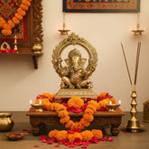 Brass Lord Ganesha Idol on Pedestal with Ornate Prabhavali Arch Brass Ware