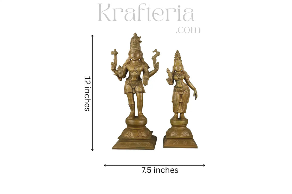 Panchaloha Parvathi & Shiva Idol Antique Finish Karthick's metal art