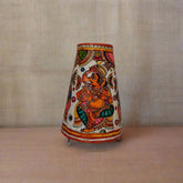 Decorative lampshade with colorful design on a white background