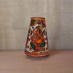 Decorative lampshade with colorful design on a white background