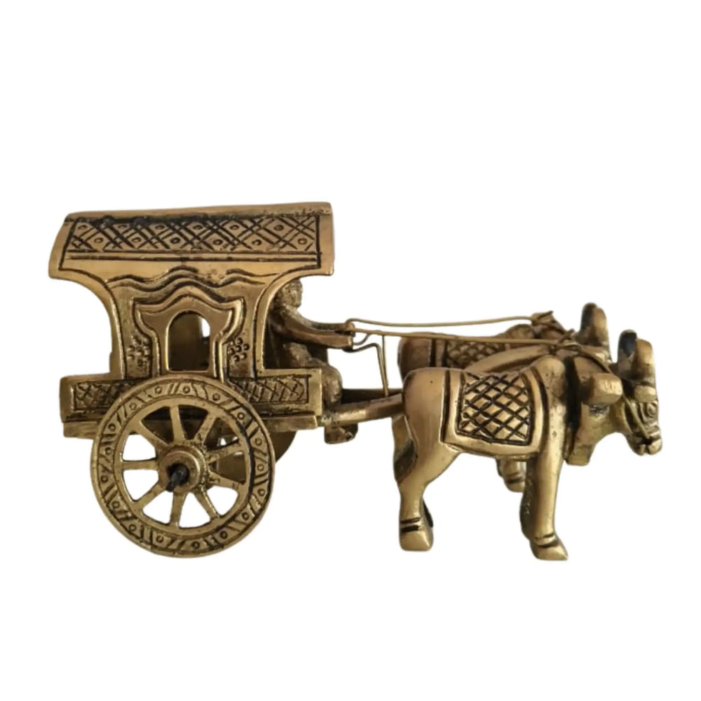 Brass Bullock Cart Figurine with Covered Canopy | Traditional Home Decor Showpiece Brass Ware