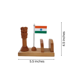 Wooden Ashoka Pillar Paper Stand | Handcrafted Desk Organizer