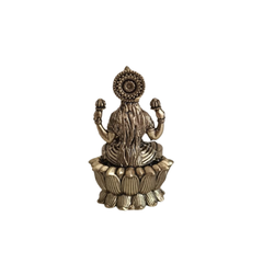 Classic Four-Armed Brass Lakshmi Idol Seated on Lotus - Symbol of Prosperity
