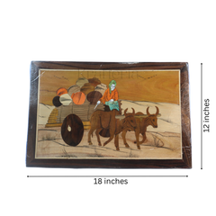 Cultural Bullock Cart Scene in Wood Inlay – Unique Handcrafted Frame