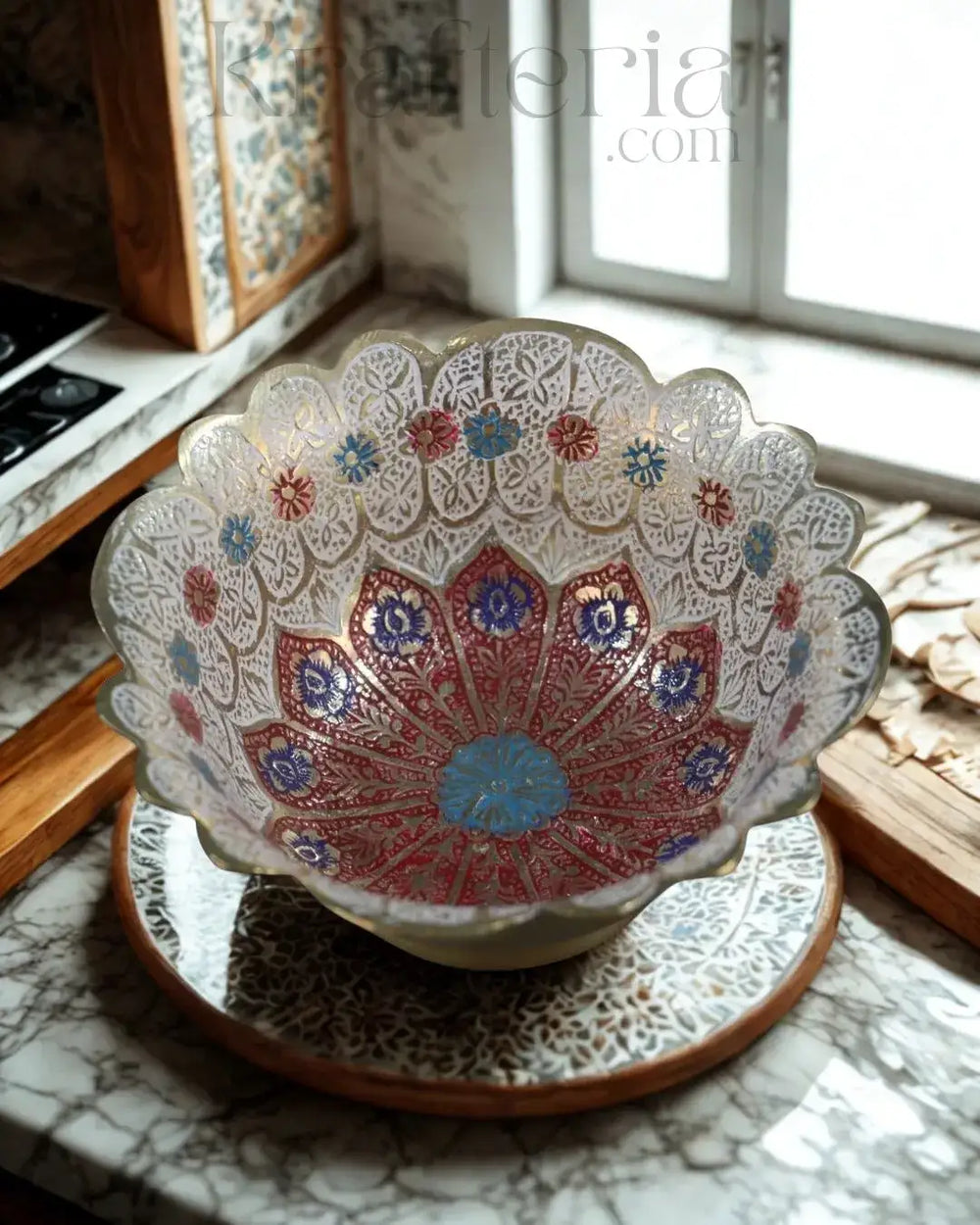 Artisan Bloom-Brass Bowl with Floral Motif Brass Ware