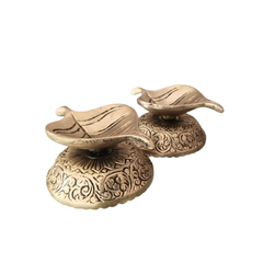 Pair of Ornate Brass Leaf-Shaped Diyas (Oil Lamps)