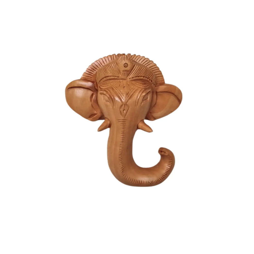 Hand-Carved Wooden Ganesha Elephant Head Wall Hanging Wood Decorative
