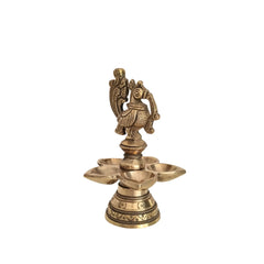 Brass Peacock Deepam (Diya) with Five Wicks Brass Ware