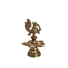 Brass Peacock Deepam (Diya) with Five Wicks Brass Ware