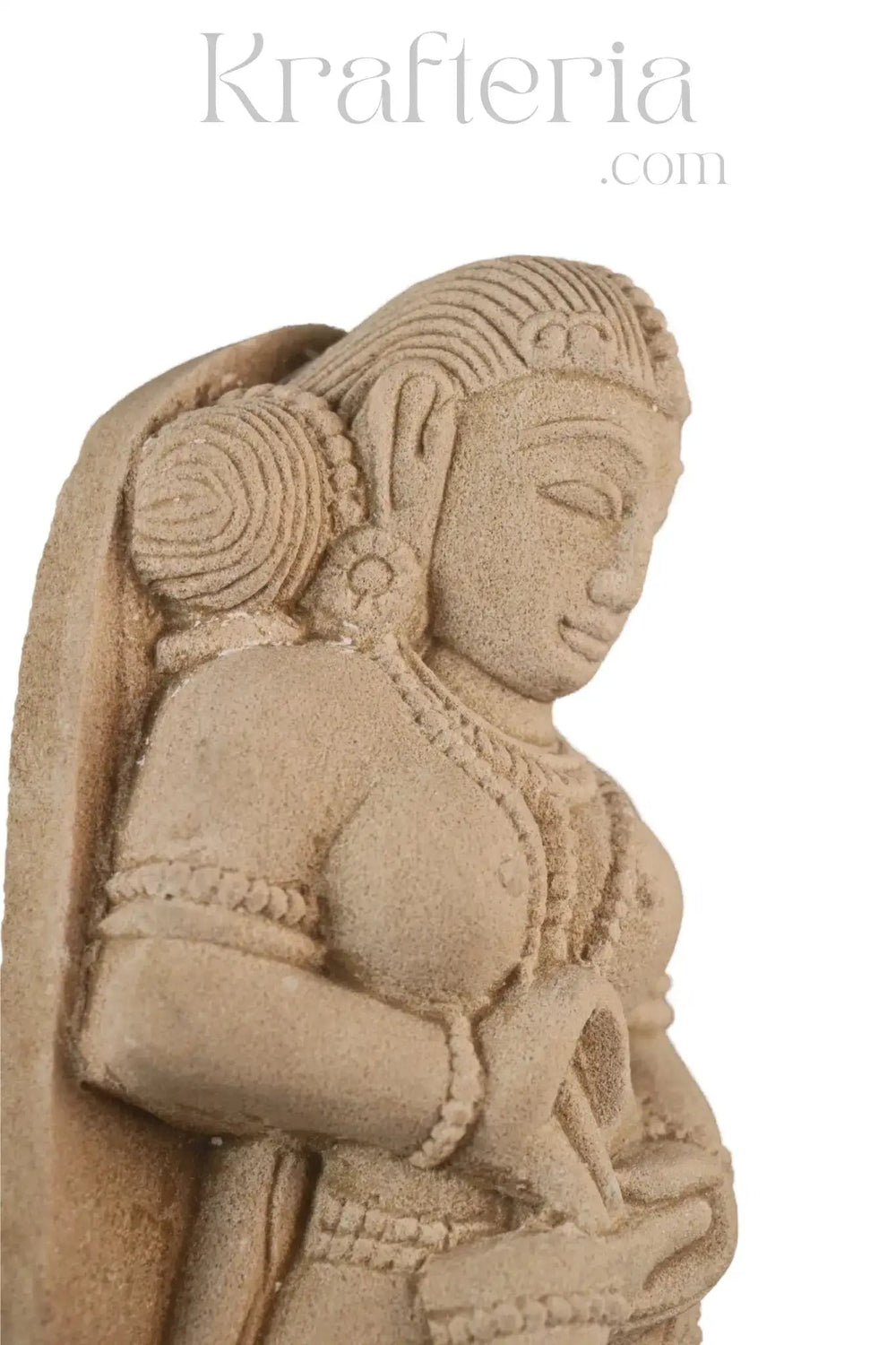 Hand-carved sandstone female figure with child cultural décor