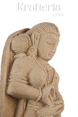 Hand-carved sandstone female figure with child cultural décor