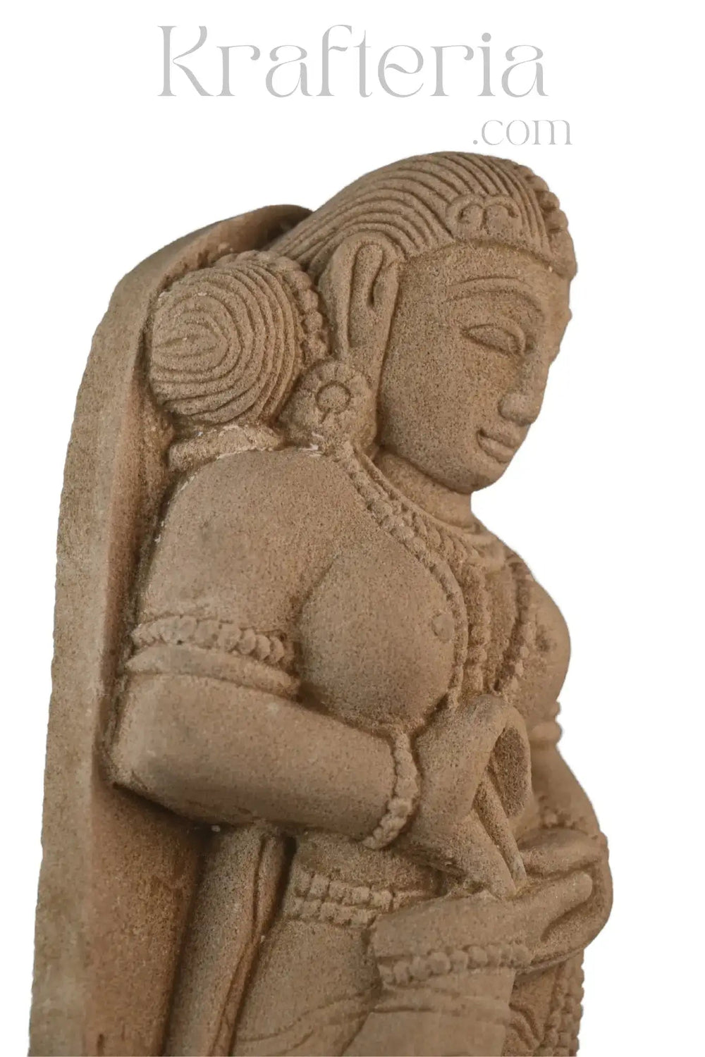 Artisan-made sandstone female figure with child traditional stone art