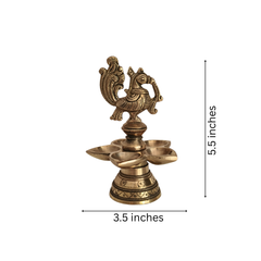 Brass Peacock Deepam (Diya) with Five Wicks