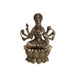 Mahalakshmi Idol with Eight Arms - Goddess of Fortune, Seated on Lotus Base