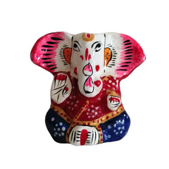 Handcrafted Terracotta Ganesha Figurine - Colorful Indian Folk Art Decor Metal Decorative