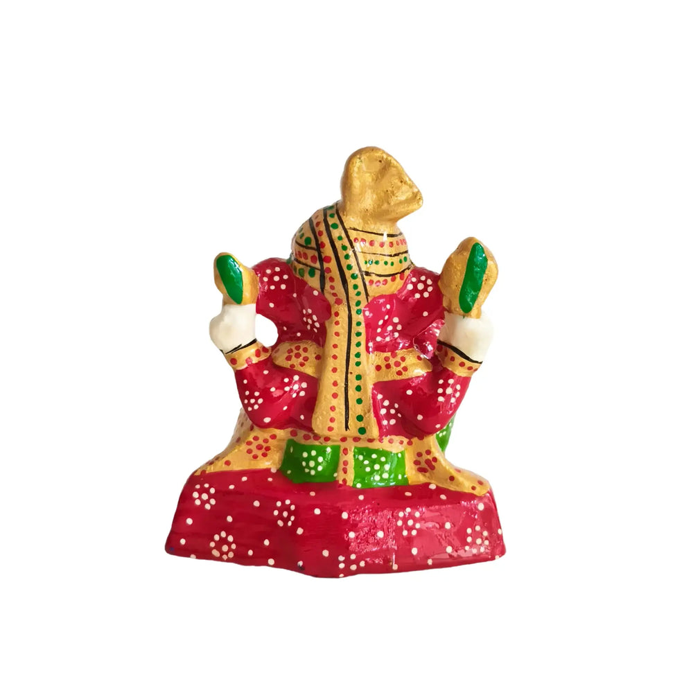 Hand-Painted Ganesha Idol - Auspicious Red Meenakari with Lion Base Metal Decorative