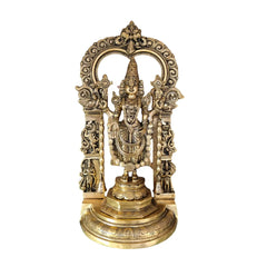 Antique Brass Lord Venkateswara Idol – Tirupati Balaji Statue with Arch for Home Temple Brass Ware