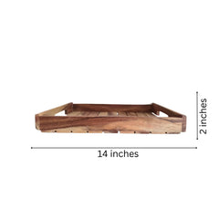 Rustic Acacia Wood Slatted Serving Tray with Cutout Handles Wood Decorative