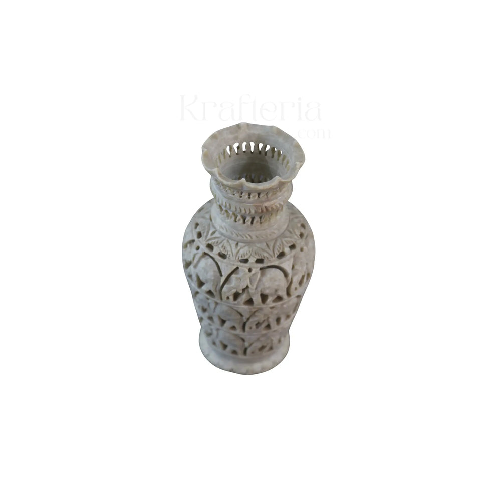 Decorative Flower Vase with Jali Artwork – Artisan Carved Home Accent Bachcha Lal