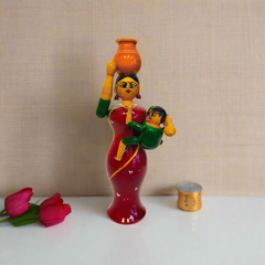 Etikoppaka Lacquered Wooden - Mother, Child, and Water Pot