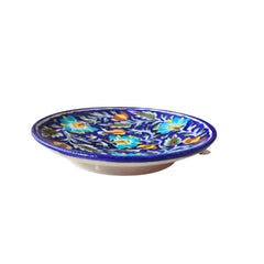 Hand-Painted Blue Floral Quartz Wall Plate Pottery
