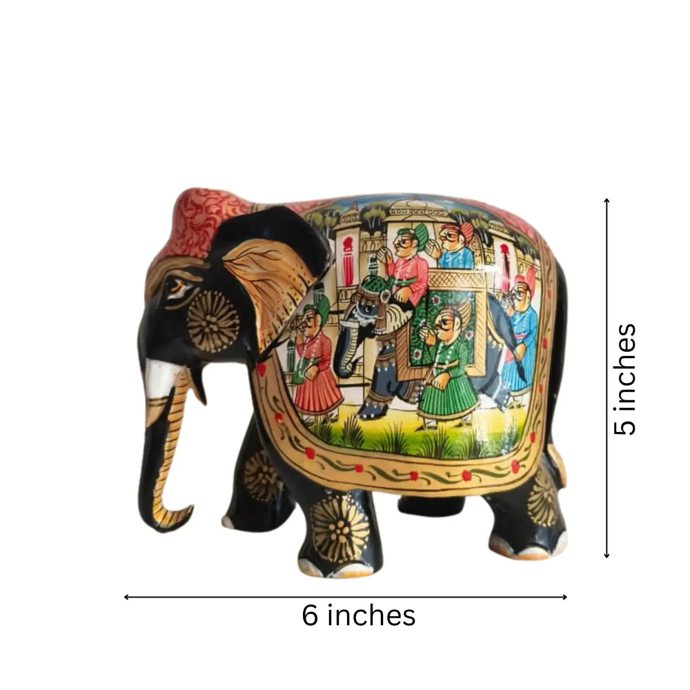 Black Painted Wooden Mughal Elephants – Elegant Decorative Figurines maruthi handicrafts