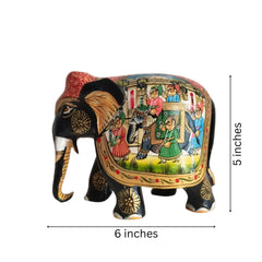 Black Painted Wooden Mughal Elephants – Elegant Decorative Figurines maruthi handicrafts