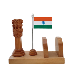 Wooden Ashoka Pillar Paper Stand | Handcrafted Desk Organizer