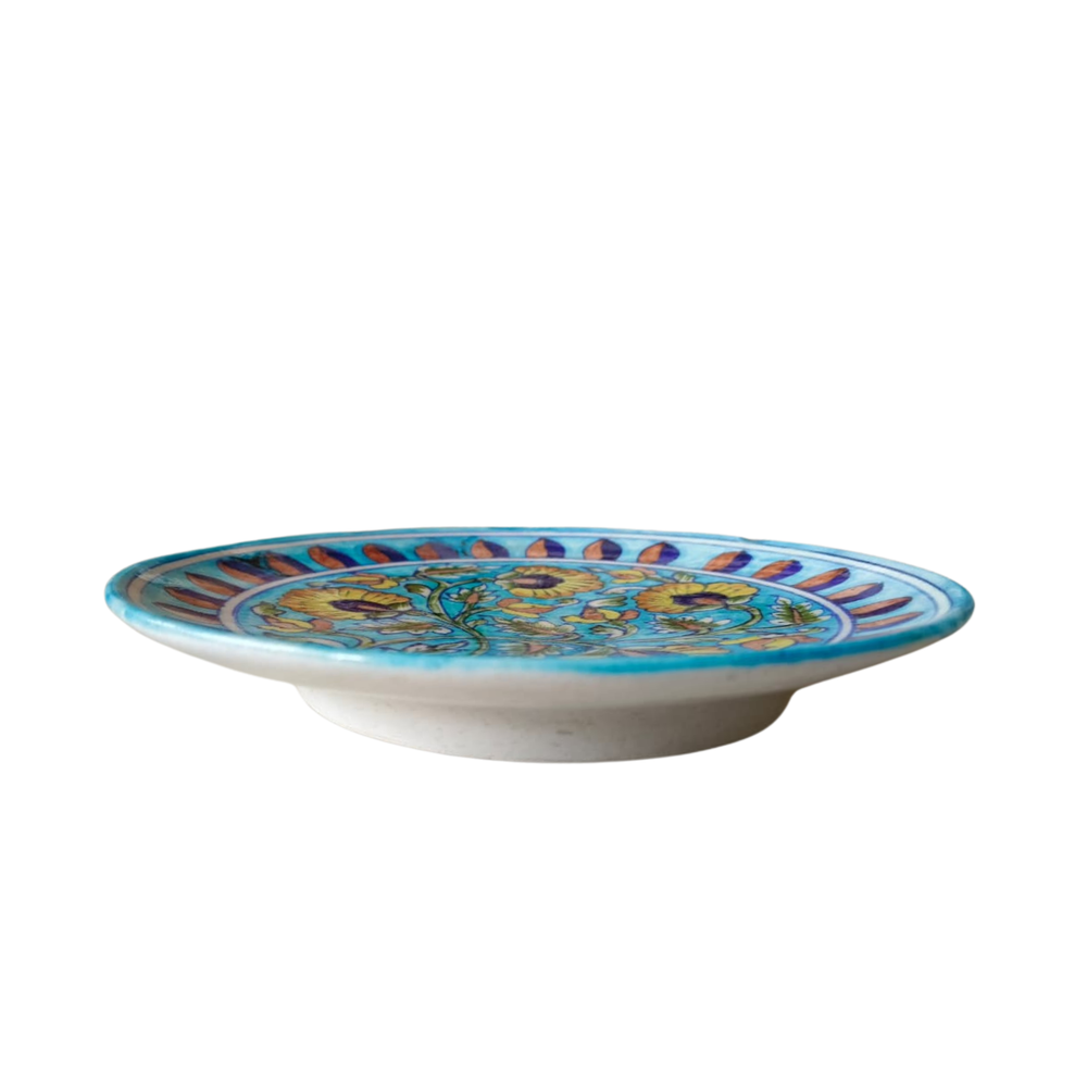 Hand-Painted Floral Motif Decorative Wall Plate Pottery