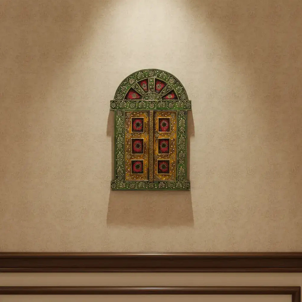 Hand-Painted Wooden Jharokha Door Frame – Traditional Wall Decor maruthi handicrafts